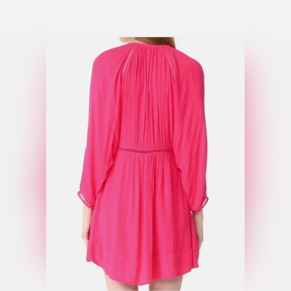 FREE PEOPLE GO LIGHTLY V-NECK 3/4 SLEEVE SWING DRESS HOT PINK SIZE SMALL - Picture 3 of 10